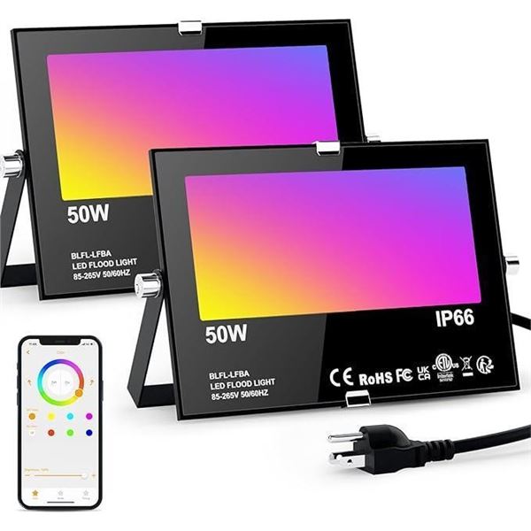 LED Flood Lights RGB Color Changing 300W Equivalent Outdoor, 30W Bluetooth Smart Floodlight