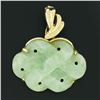 Image 2 : Hong Kong 14k Yellow Gold Carved Pierced Light Green Jade Overlap Design Pendant