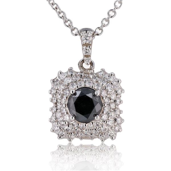 2.16 ctw Black Diamond and 1.18 ctw White Diamond 18K White Gold Pendant/Necklac