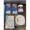 Image 2 : 2 NEW 15FT ROPE, AQUARIUM SEALANT, ROLL OF PVC PEEL AND STICK BANDING, AND GLOSS HEAVY GEL, AND NEO 