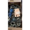 Image 3 : BOX OF PULLY WHEELS, BELTS, AND GRINDER