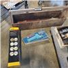 Image 1 : WOOD TOOL BOX W/ MAKITA RECIPROCATOR SAW WORKING NO CHARGER AND STANLEY LASER LEVEL