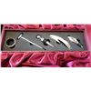 Image 2 : 2 BRAND NEW WINE GIFT BOXES - 2 BOTTLE WINE BOX W/ CORKSCREW, BOTTLE STOPPERS, POURER, THERMOMETER, 