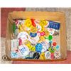 BOX FULL VINTAGE PIN BACK BUTTONS