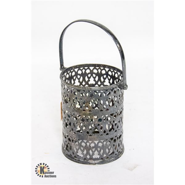 ANTIQUE SILVER PLATE FILIGREE CONTAINER