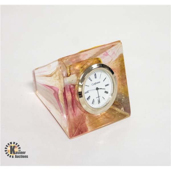 1960S ART GLASS SMALL TABLE CLOCK