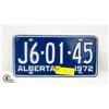 Image 1 : 1972 ALBERTA LICENSE PLATE