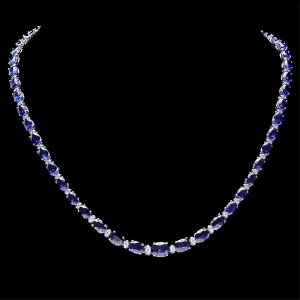 14k Gold 30.00ct Sapphire & 1.00ct Diamond Neckla
