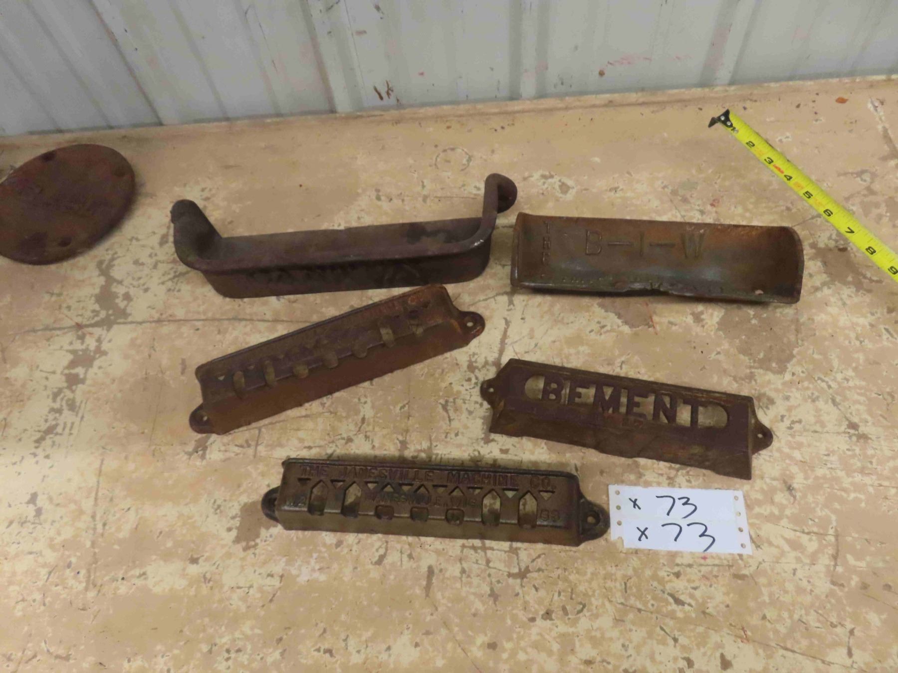 5 Cast Implement Tool Boxes ; Canton,(2) Jamesville, Beatrice, Bement