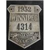 Image 2 : 1932 Winnipeg Motor Vehicle Tax Tag 3" x 4" 