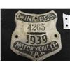 Image 2 : 1939 Winnipeg Motor Vehicle Tax Tag 3.5" x 3.5" 