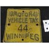 Image 2 : 1941 Winnipeg Motor Vehicle Tax Tag 3.25" x 3.25" 