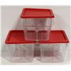 Image 1 : 3PK -6 QT CLEAR POLY SQUARE FOOD STORAGE CONTAINER