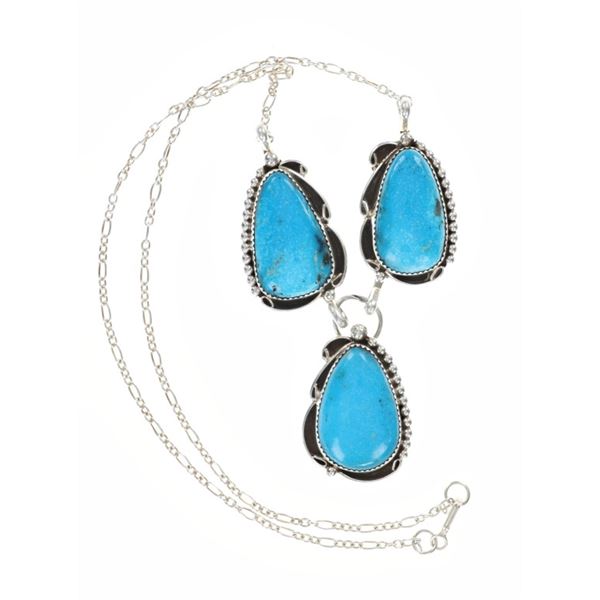 Navajo BB Tsosie Sterling Silver Blue Gem Necklace