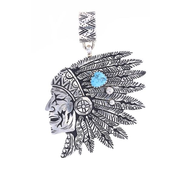 Navajo R. Singer Sterling Silver Turquoise Pendant