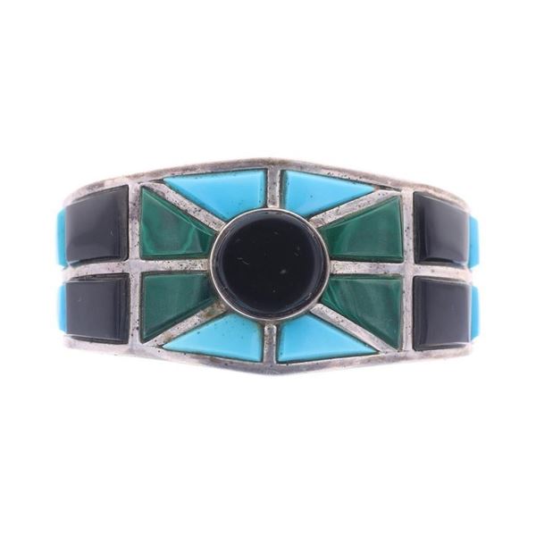 Amazing Navajo Stained Glass Inlaid Bracelet 1990