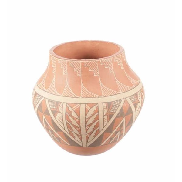 Jemez Pueblo Chinana Polychrome Carved Olla Pot