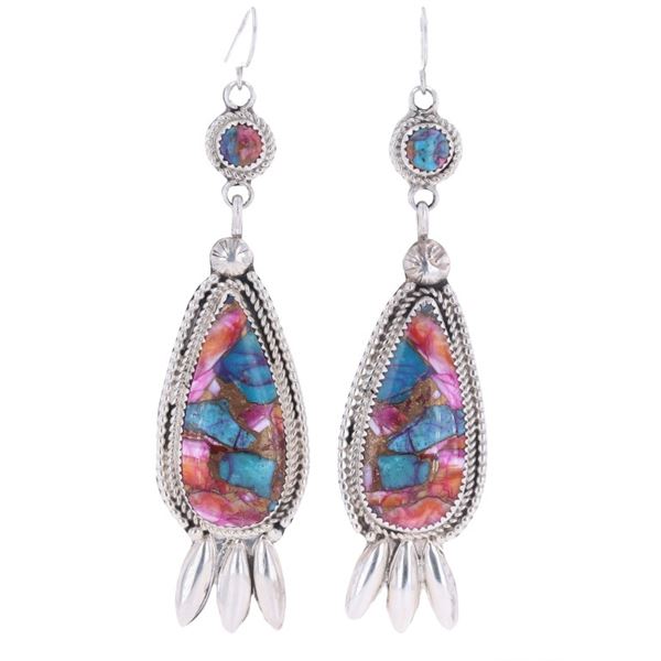 Navajo R. Sam Silver Mojave Turquoise Earrings