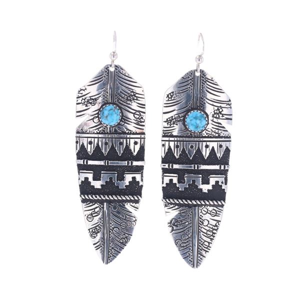 Navajo R Singer Sterling Silver Turquoise Earrings
