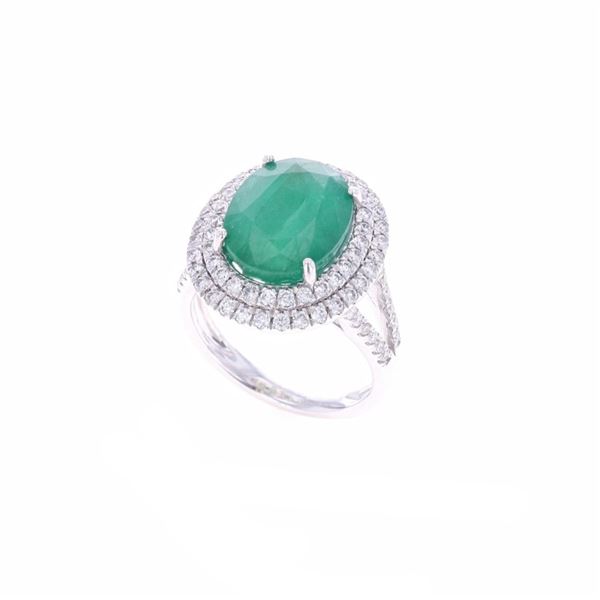 6.63ct Emerald & VS2 Diamond PT950 Platinum Ring