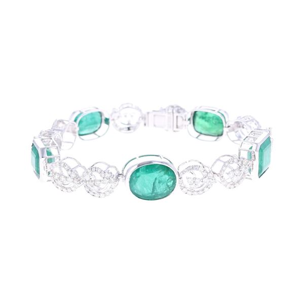 32.68ct Emerald & Diamond 18k White Gold Bracelet