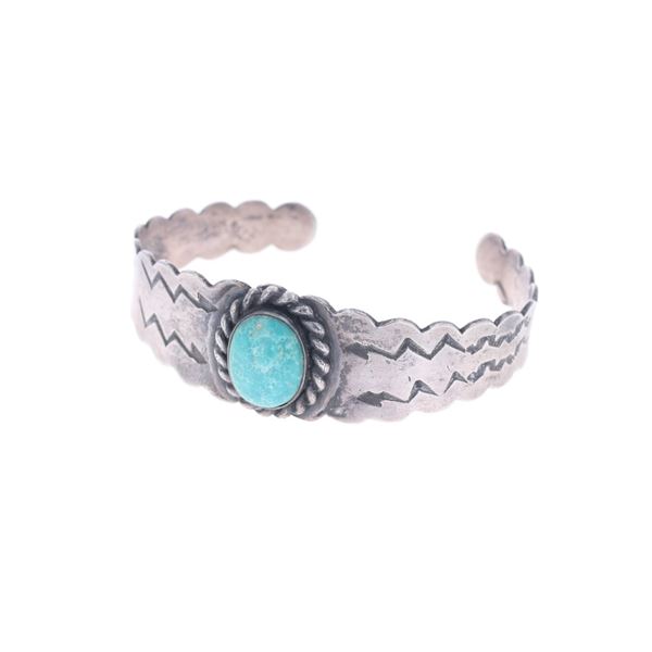 Navajo Fred Harvey Sterling Silver Turquoise Cuff