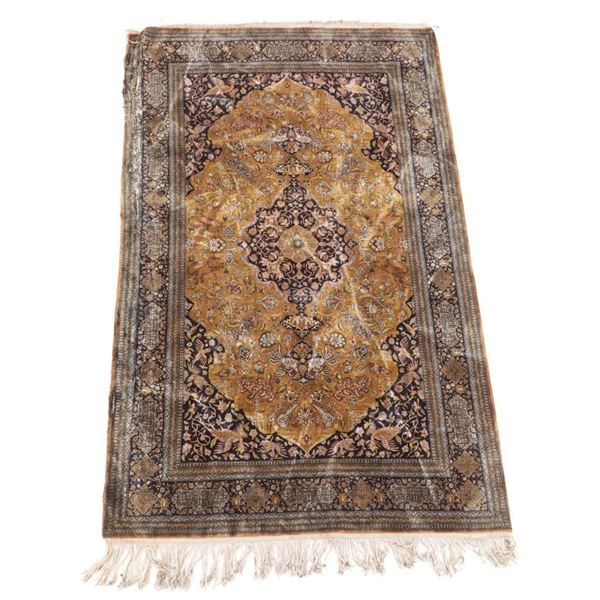 Turkish Hand-knotted Silk Hereke Rug, ca. 1900s