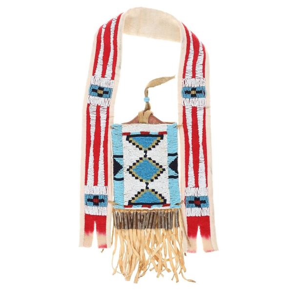 Blackfeet Beaded Signal Mirror Bag & Tacked Mirror