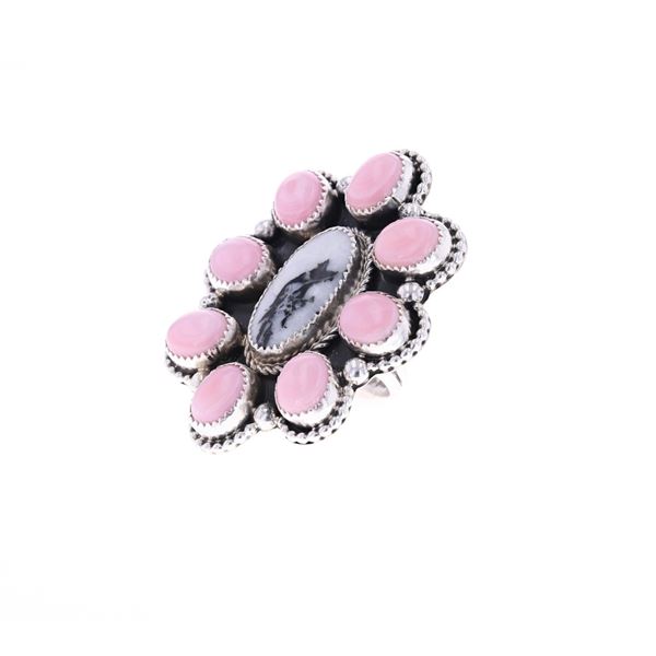 Navajo R. Sam Sterling Silver Pink Conch Ring