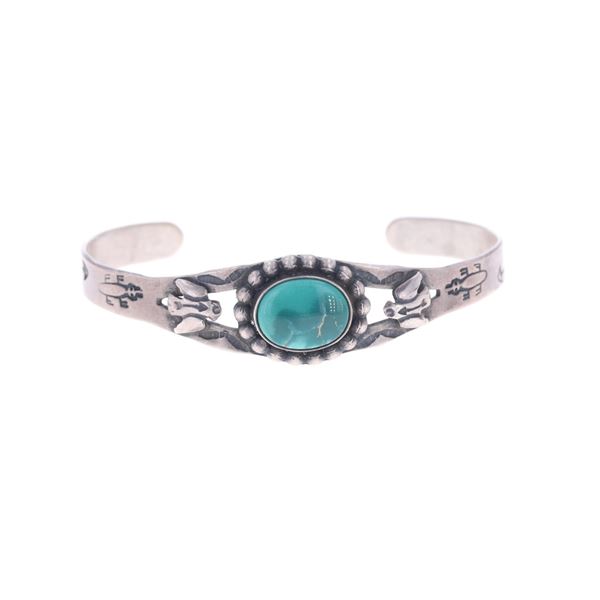 Navajo Fred Harvey Sterling Silver Turquoise Cuff