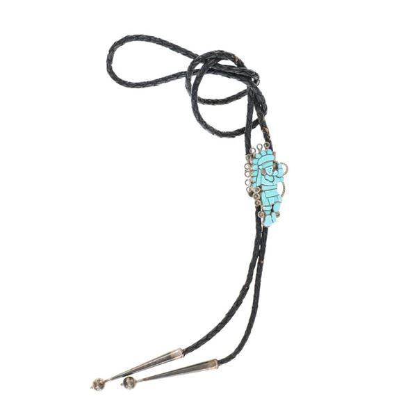 Zuni Turquoise Inlay Sterling Silver Kachina Bolo
