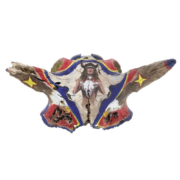 Fossilized MT Occidentalis Bison Skull w/ Painting