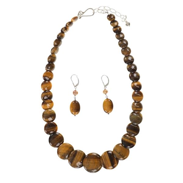 Fancy Disk Tiger's Eye Graduated Jewelry Set
