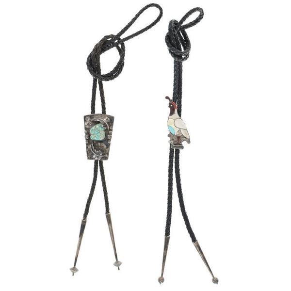 Two (2) Puebloan Silver Bolo Ties, circa mid 1900s