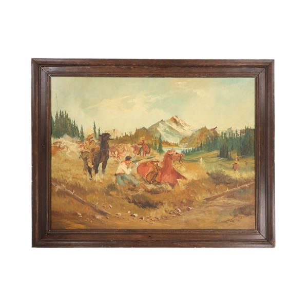 Beckett Oil on Board Manhunt Posse Painting 1930-