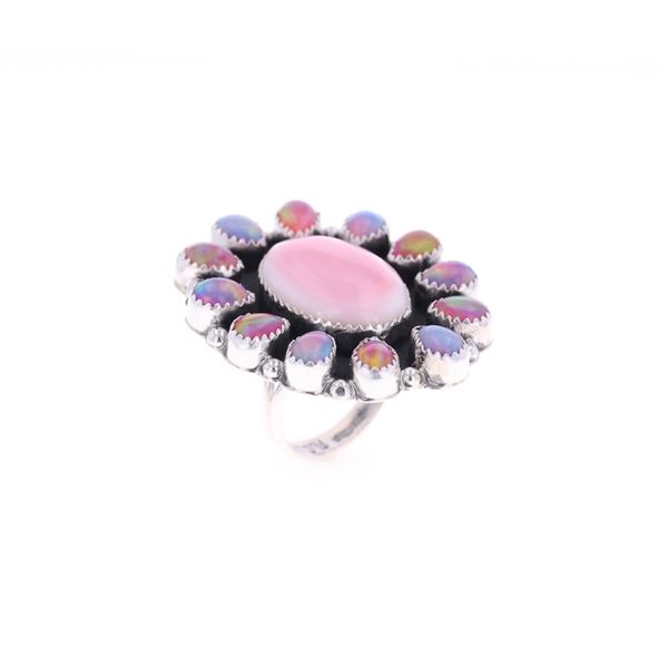 Navajo R. Sam Sterling Silver Pink Conch Opal Ring