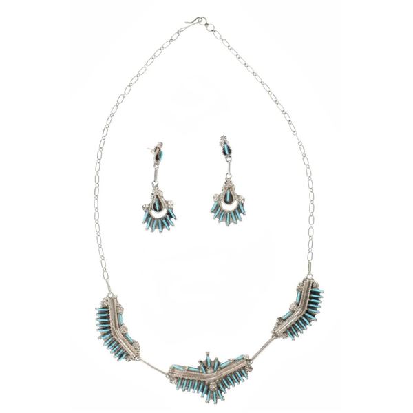 Navajo B. Wyaca Petite Point Turquoise Jewelry Set