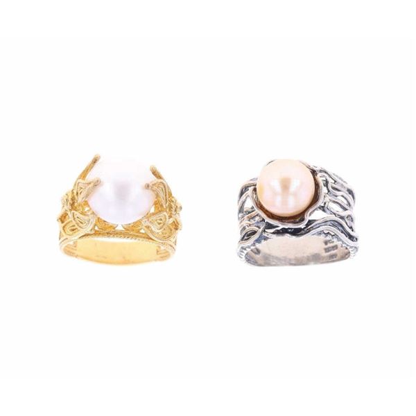 Natural White & Gold Pearl Sterling Silver Rings