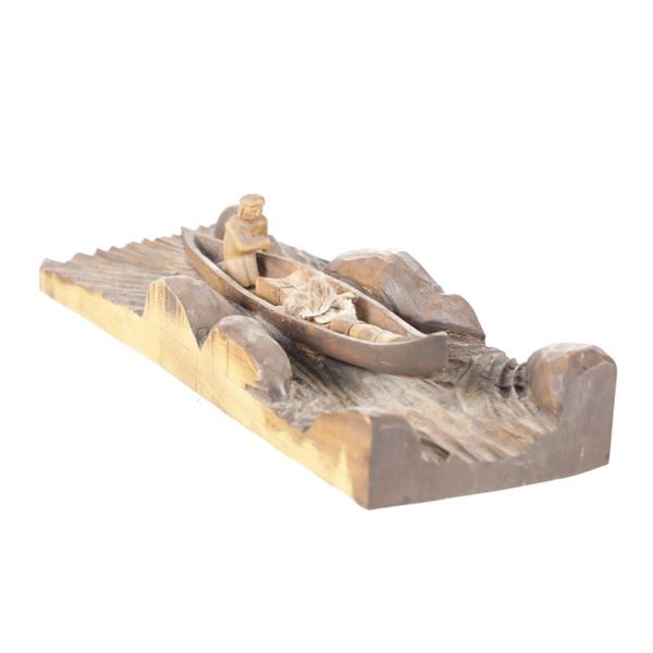 Original D. Schmidt Wooden Inuit Fisherman Carving