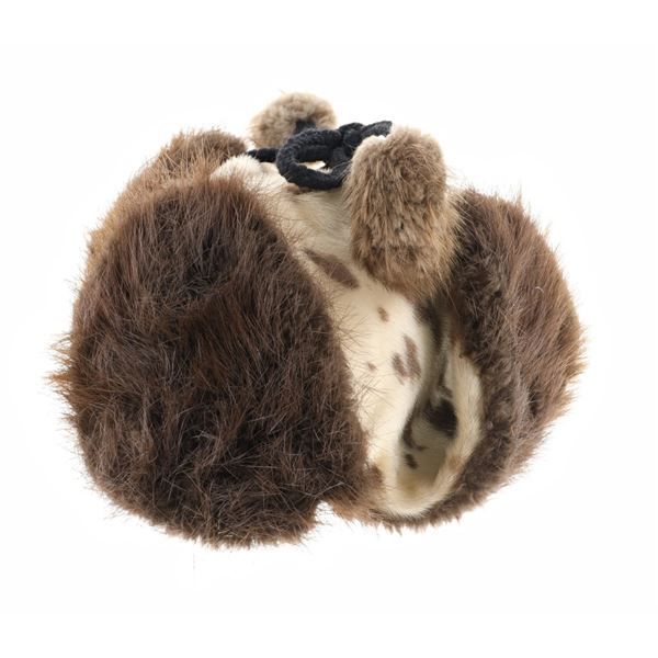 Mid 20th C Eskimo Seal Skin & Fur Linen Lined Cap