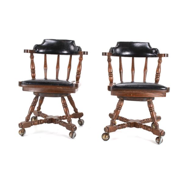 Buckstaff Oak Rotating Chair Pair c. 1950's