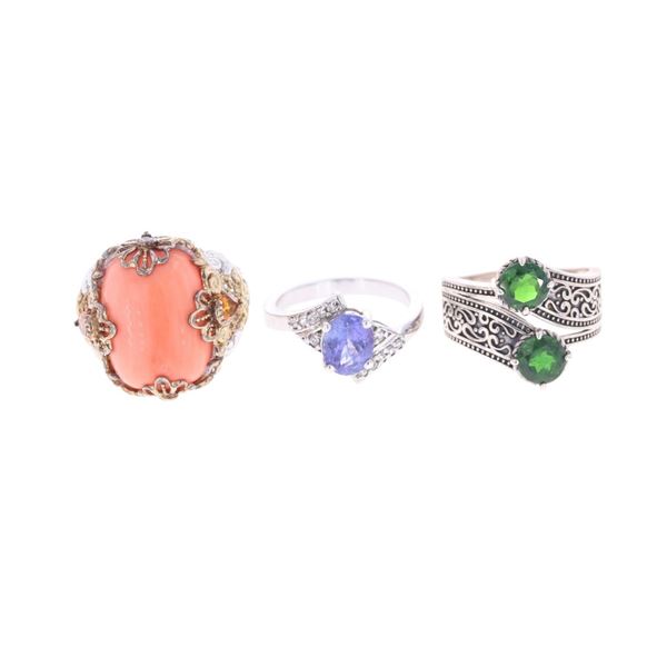 Sterling Silver Emerald & Topaz Freeform Rings