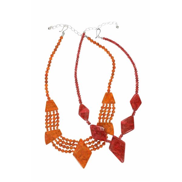 Orange & Red Jasper Polygonal Sphere Necklaces