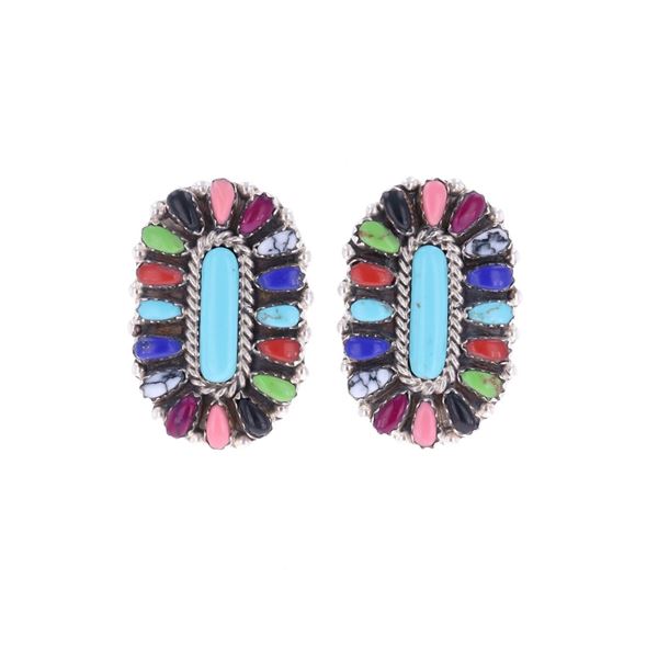 Navajo B. Slim Sterling Silver Multistone Earrings