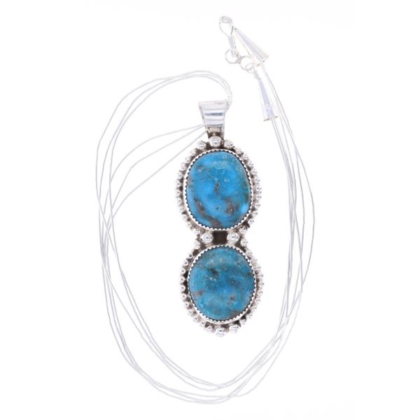 Navajo BB Tsosie Sterling Silver Blue Gem Necklace