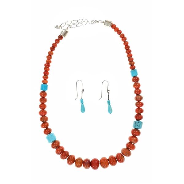 Red Jasper & Turquoise Graduated Necklace Earrings