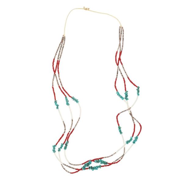 Navajo Heishi Turquoise&Red Branch Coral Necklace