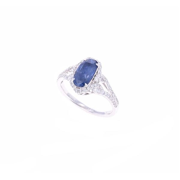 GIA Unheated Sapphire & VS2 Diamond Platinum Ring