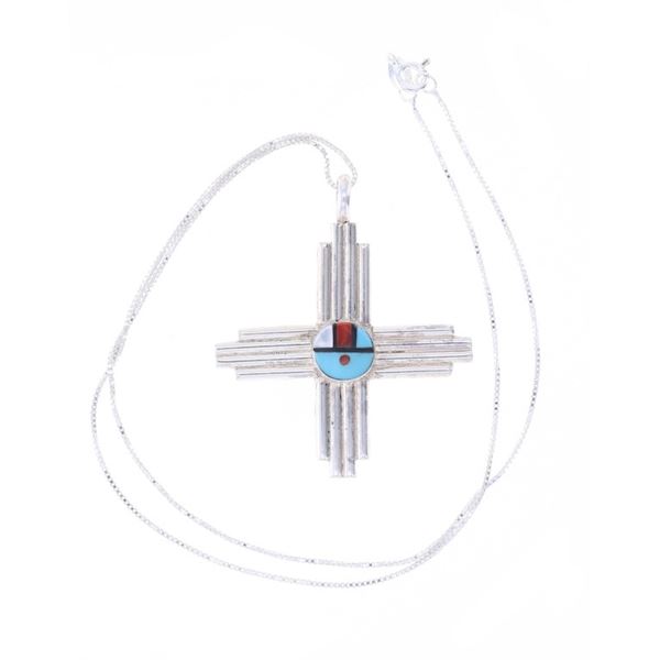 Zuni Lalio Sterling Silver Inlaid Cross Necklace