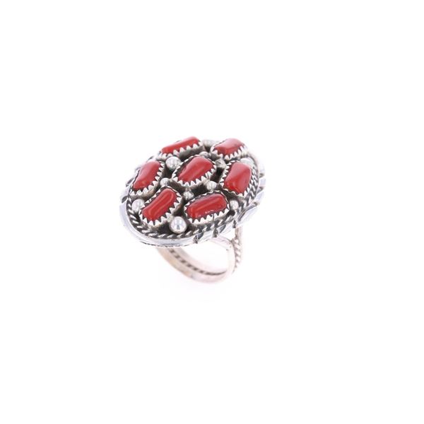 Navajo Chee Sterling Silver Red Branch Coral Ring